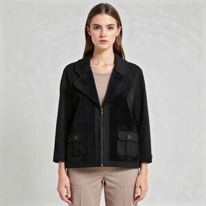St John Black Velour‎ Zip Front Blazer Jacket Size 10